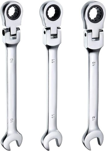 HARFINGTON 3pcs Flex-Head Ratcheting Wrench 8/9/10mm 180° Rotating Head Metric Ratchet Combination Wrenches 72-Teeth Chrome Vanadium Steel Open End Ratchet for Fasteners Nut Bolt in Saudi Arabia