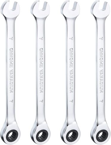 HARFINGTON 4pcs Ratcheting Wrench 7mm Metric 12PT Cr-V Polished Chromed Ratcheting Double End Combination Wrench with 72 Tooth and 5° Movement Industrial Grade Gear Spanner Tool for Repair in Saudi Arabia