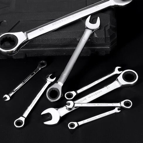 HARFINGTON 4pcs Ratcheting Wrench 7mm Metric 12PT Cr-V Polished Chromed Ratcheting Double End Combination Wrench with 72 Tooth and 5° Movement Industrial Grade Gear Spanner Tool for Repair in Saudi Arabia