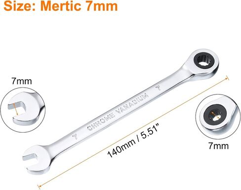 HARFINGTON 4pcs Ratcheting Wrench 7mm Metric 12PT Cr-V Polished Chromed Ratcheting Double End Combination Wrench with 72 Tooth and 5° Movement Industrial Grade Gear Spanner Tool for Repair in Saudi Arabia