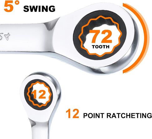 HARFINGTON 4pcs Ratcheting Wrench 7mm Metric 12PT Cr-V Polished Chromed Ratcheting Double End Combination Wrench with 72 Tooth and 5° Movement Industrial Grade Gear Spanner Tool for Repair in Saudi Arabia