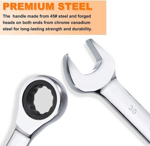 HARFINGTON 4pcs Ratcheting Wrench 7mm Metric 12PT Cr-V Polished Chromed Ratcheting Double End Combination Wrench with 72 Tooth and 5° Movement Industrial Grade Gear Spanner Tool for Repair in Saudi Arabia