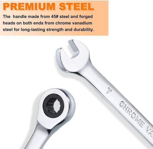 HARFINGTON 4pcs Ratcheting Wrench 7mm Metric 12PT Cr-V Polished Chromed Ratcheting Double End Combination Wrench with 72 Tooth and 5° Movement Industrial Grade Gear Spanner Tool for Repair in Saudi Arabia