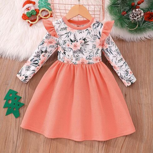 Toddler Baby Girl Fall Winter Dress Baby Toddler Girl Floral Tunic Dress Long Sleeves Casual Dress in Saudi Arabia