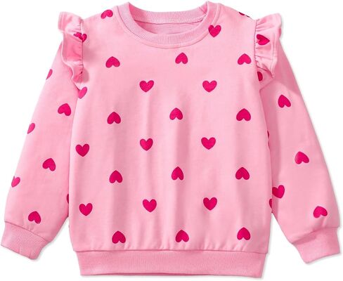 Girls Valentines Day Sweatshirt Toddler Kids Sequin Heart Long Sleeve T Shirt Ruffle Pullover Cotton Sweater Tops in Kuwait