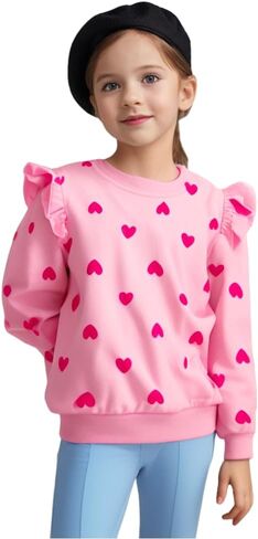 Girls Valentines Day Sweatshirt Toddler Kids Sequin Heart Long Sleeve T Shirt Ruffle Pullover Cotton Sweater Tops in Kuwait