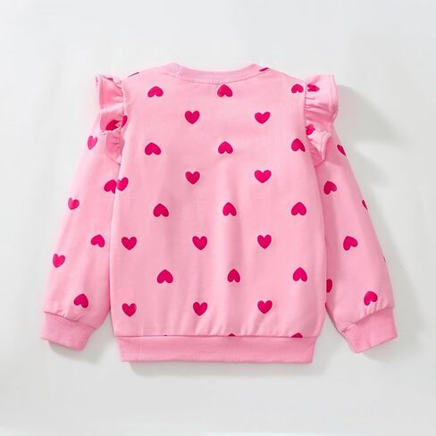 Girls Valentines Day Sweatshirt Toddler Kids Sequin Heart Long Sleeve T Shirt Ruffle Pullover Cotton Sweater Tops in Kuwait