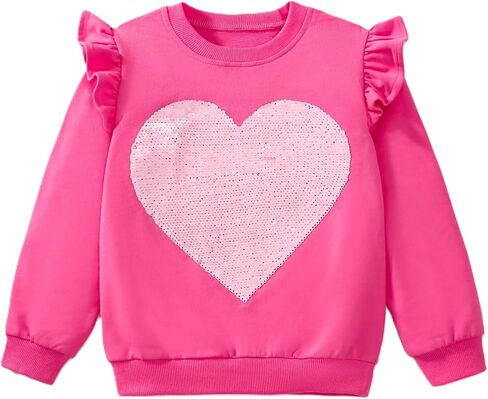 Girls Valentines Day Sweatshirt Toddler Kids Sequin Heart Long Sleeve T Shirt Ruffle Pullover Cotton Sweater Tops in Kuwait