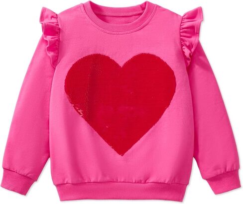 Girls Valentines Day Sweatshirt Toddler Kids Sequin Heart Long Sleeve T Shirt Ruffle Pullover Cotton Sweater Tops in Kuwait