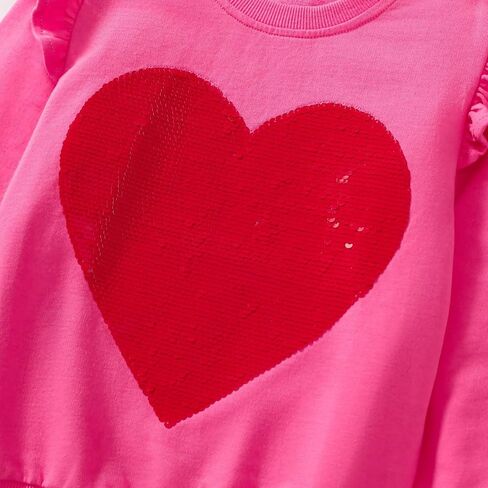 Girls Valentines Day Sweatshirt Toddler Kids Sequin Heart Long Sleeve T Shirt Ruffle Pullover Cotton Sweater Tops in Kuwait