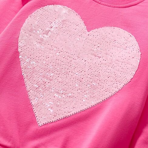 Girls Valentines Day Sweatshirt Toddler Kids Sequin Heart Long Sleeve T Shirt Ruffle Pullover Cotton Sweater Tops in Kuwait