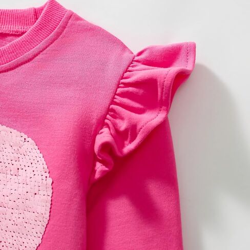 Girls Valentines Day Sweatshirt Toddler Kids Sequin Heart Long Sleeve T Shirt Ruffle Pullover Cotton Sweater Tops in Kuwait