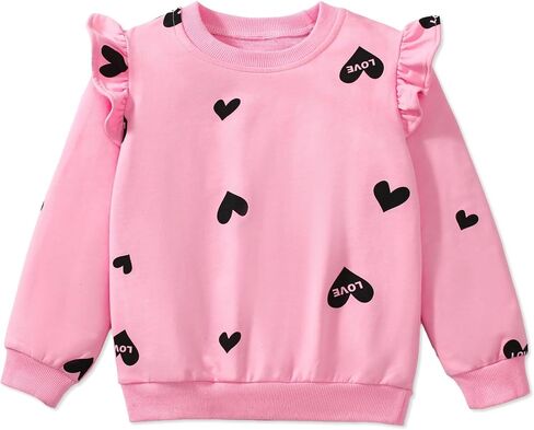 Girls Valentines Day Sweatshirt Toddler Kids Sequin Heart Long Sleeve T Shirt Ruffle Pullover Cotton Sweater Tops in Kuwait