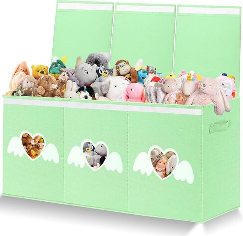 Toy Box for Girls,Extra Large Toy Storage Organizer Bins with Star Transparent Windows,Sturdy Handles and Mesh Bag, Foldable Storage Box for Nursery, Playroom, Bedroom(Pink) in Saudi Arabia