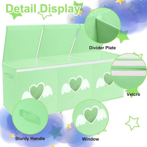 Toy Box for Girls,Extra Large Toy Storage Organizer Bins with Star Transparent Windows,Sturdy Handles and Mesh Bag, Foldable Storage Box for Nursery, Playroom, Bedroom(Pink) in Saudi Arabia
