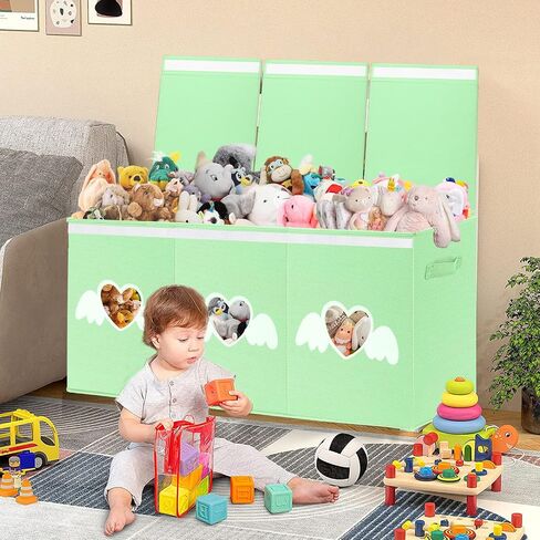 Toy Box for Girls,Extra Large Toy Storage Organizer Bins with Star Transparent Windows,Sturdy Handles and Mesh Bag, Foldable Storage Box for Nursery, Playroom, Bedroom(Pink) in Saudi Arabia