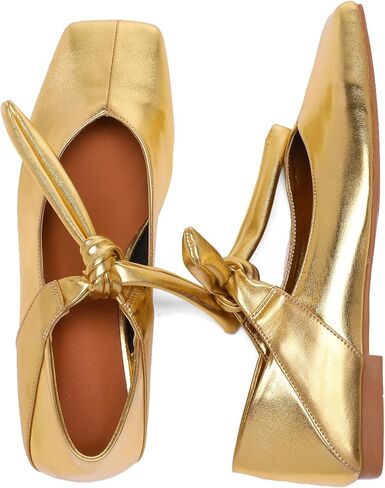 أحذية باليه مسطحة بفيونكة فضية للنساء وربطة عنق سهلة الارتداء من ماري جين مسطحة بمقدمة مربعة كاجوال أحذية راقصة الباليه in Kuwait