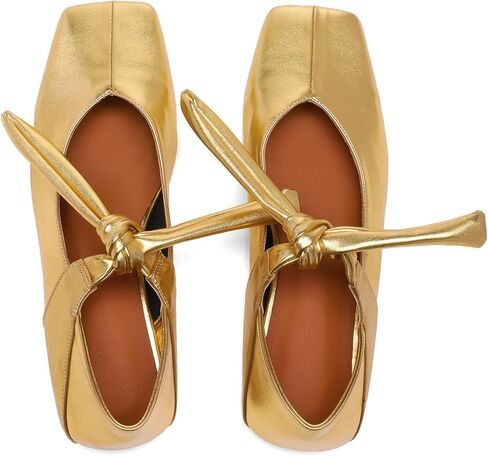 أحذية باليه مسطحة بفيونكة فضية للنساء وربطة عنق سهلة الارتداء من ماري جين مسطحة بمقدمة مربعة كاجوال أحذية راقصة الباليه in Kuwait