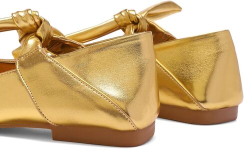 أحذية باليه مسطحة بفيونكة فضية للنساء وربطة عنق سهلة الارتداء من ماري جين مسطحة بمقدمة مربعة كاجوال أحذية راقصة الباليه in Kuwait