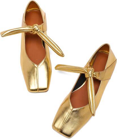 أحذية باليه مسطحة بفيونكة فضية للنساء وربطة عنق سهلة الارتداء من ماري جين مسطحة بمقدمة مربعة كاجوال أحذية راقصة الباليه in Kuwait