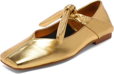 أحذية باليه مسطحة بفيونكة فضية للنساء وربطة عنق سهلة الارتداء من ماري جين مسطحة بمقدمة مربعة كاجوال أحذية راقصة الباليه in Kuwait