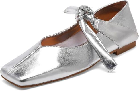 Silver Bow Ballet Flats Shoes for Women Bow Tie Slip On Mary Jane Flats Square Toe Casual Dress Ballerina Shoes in Saudi Arabia