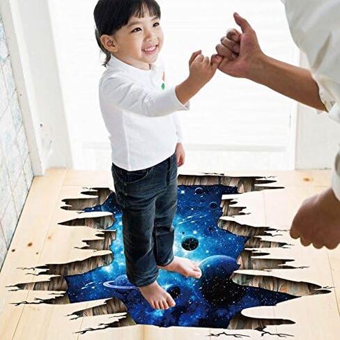 3D Space Floor Sticker,Blue Galaxy Wall Decal-Removable Mural for Kids Bedroom Living Room Milky Way Decorations in Kuwait
