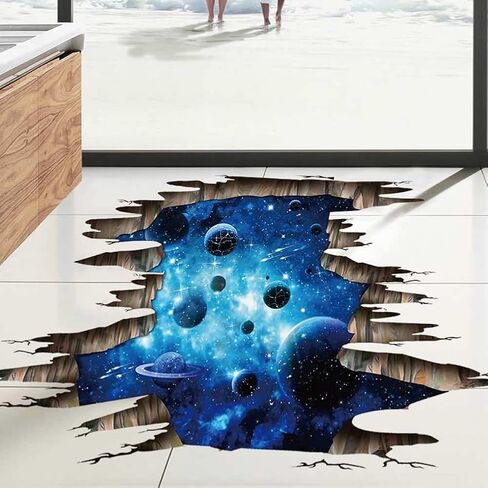 3D Space Floor Sticker,Blue Galaxy Wall Decal-Removable Mural for Kids Bedroom Living Room Milky Way Decorations in Kuwait