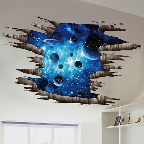 3D Space Floor Sticker,Blue Galaxy Wall Decal-Removable Mural for Kids Bedroom Living Room Milky Way Decorations in Kuwait