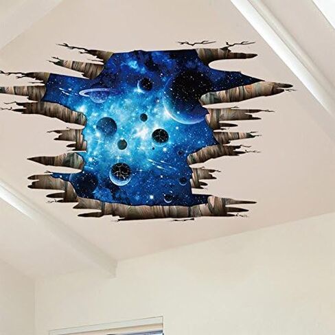 3D Space Floor Sticker,Blue Galaxy Wall Decal-Removable Mural for Kids Bedroom Living Room Milky Way Decorations in Kuwait