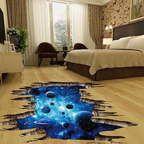 3D Space Floor Sticker,Blue Galaxy Wall Decal-Removable Mural for Kids Bedroom Living Room Milky Way Decorations in Kuwait