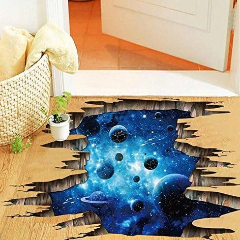 3D Space Floor Sticker,Blue Galaxy Wall Decal-Removable Mural for Kids Bedroom Living Room Milky Way Decorations in Kuwait