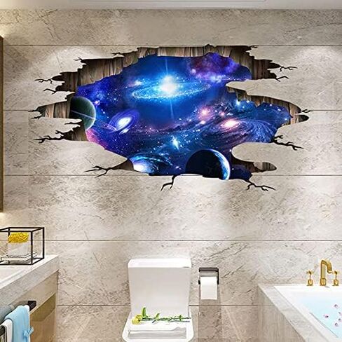 3D Space Floor Sticker,Blue Galaxy Wall Decal-Removable Mural for Kids Bedroom Living Room Milky Way Decorations in Kuwait
