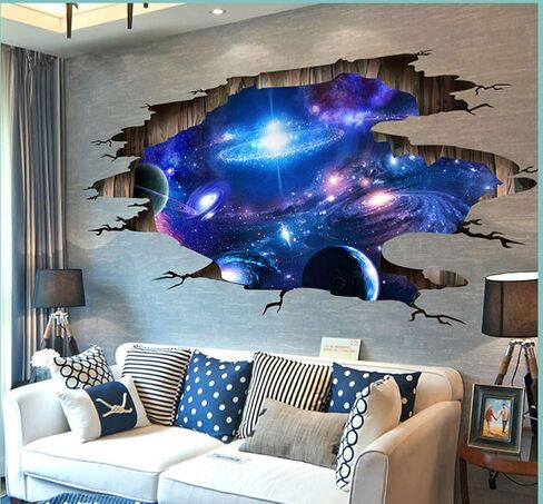3D Space Floor Sticker,Blue Galaxy Wall Decal-Removable Mural for Kids Bedroom Living Room Milky Way Decorations in Kuwait