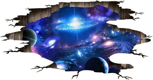3D Space Floor Sticker,Blue Galaxy Wall Decal-Removable Mural for Kids Bedroom Living Room Milky Way Decorations in Kuwait