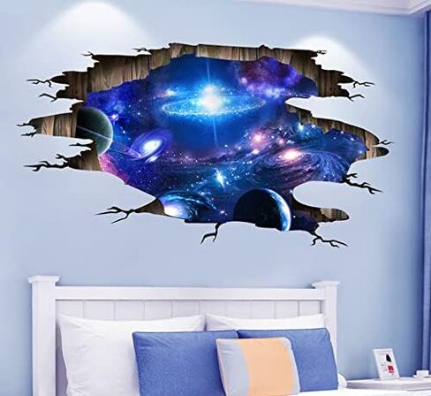 3D Space Floor Sticker,Blue Galaxy Wall Decal-Removable Mural for Kids Bedroom Living Room Milky Way Decorations in Kuwait
