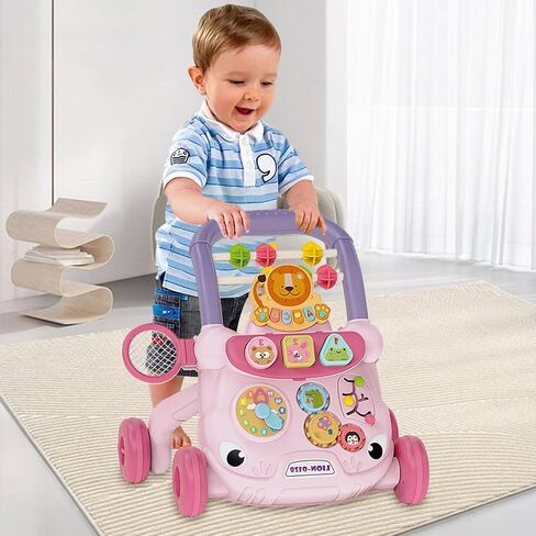 IoF Baby Push Walker, Walker for Baby Boy Girl 6-12 Months with Educational Play Learning Panel, Sit-to-Stand Walkers, Child Activity Center & Toys for 12-18 Months Baby Boys Girls(Blue Lion) in Saudi Arabia