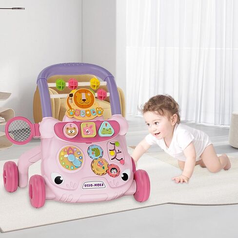 IoF Baby Push Walker, Walker for Baby Boy Girl 6-12 Months with Educational Play Learning Panel, Sit-to-Stand Walkers, Child Activity Center & Toys for 12-18 Months Baby Boys Girls(Blue Lion) in Saudi Arabia