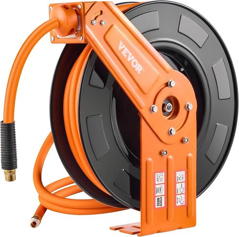 VEVOR Retractable Air Hose Reel, 1/2 IN x 50 FT Hybrid Air Hose Max 300PSI, Air Compressor Hose Reel Auto-Rewind with 5FT Lead in, Ceiling/Wall Mount Heavy Duty Single Arm Steel Reel, 1/2" NPT Fitting in Saudi Arabia