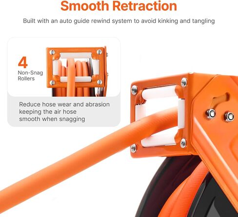VEVOR Retractable Air Hose Reel, 1/2 IN x 50 FT Hybrid Air Hose Max 300PSI, Air Compressor Hose Reel Auto-Rewind with 5FT Lead in, Ceiling/Wall Mount Heavy Duty Single Arm Steel Reel, 1/2" NPT Fitting in Saudi Arabia