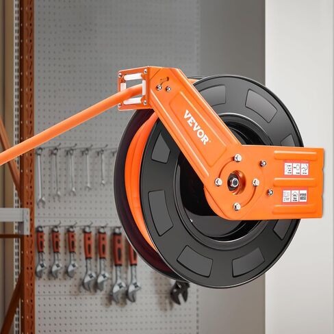 VEVOR Retractable Air Hose Reel, 1/2 IN x 50 FT Hybrid Air Hose Max 300PSI, Air Compressor Hose Reel Auto-Rewind with 5FT Lead in, Ceiling/Wall Mount Heavy Duty Single Arm Steel Reel, 1/2" NPT Fitting in Saudi Arabia