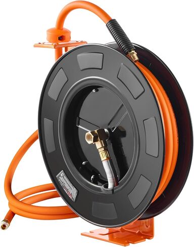VEVOR Retractable Air Hose Reel, 1/2 IN x 50 FT Hybrid Air Hose Max 300PSI, Air Compressor Hose Reel Auto-Rewind with 5FT Lead in, Ceiling/Wall Mount Heavy Duty Single Arm Steel Reel, 1/2" NPT Fitting in Saudi Arabia