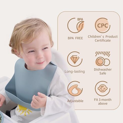 Moonkie Silicone Baby Bibs Set of 2, BPA Free Waterproof Baby Bibs for Eating, Soft Adjustable Silicone Bibs for Babies 6-12 Months, Toddler Bibs with Large Pocket Food Catcher (Ether/Sage) in Saudi Arabia