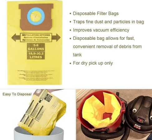 5 Pack Replacement Vacuum Filter Bags Type E for Shop Vac 5-8 Gallon Vacuum, Replace Part 9066100 90661 906-61 90671 9067100 Dry Vacuum Dust Collection Filter Bags in Saudi Arabia