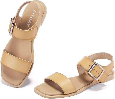 FITORY Women's Flat Sandals Fashion Square Open Toe Ankle Buckle Slippers Summer in Saudi Arabia