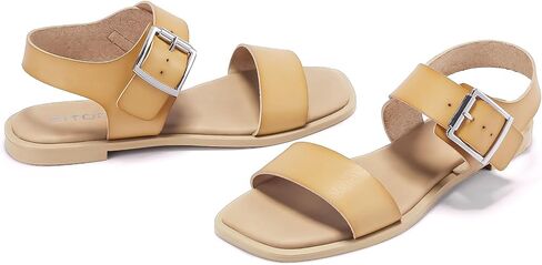 FITORY Women's Flat Sandals Fashion Square Open Toe Ankle Buckle Slippers Summer in Saudi Arabia