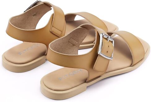 FITORY Women's Flat Sandals Fashion Square Open Toe Ankle Buckle Slippers Summer in Saudi Arabia