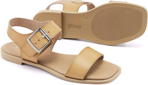 FITORY Women's Flat Sandals Fashion Square Open Toe Ankle Buckle Slippers Summer in Saudi Arabia