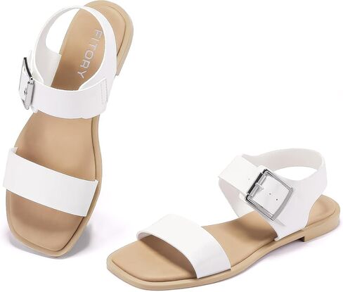 FITORY Women's Flat Sandals Fashion Square Open Toe Ankle Buckle Slippers Summer in Saudi Arabia