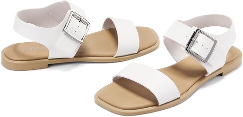 FITORY Women's Flat Sandals Fashion Square Open Toe Ankle Buckle Slippers Summer in Saudi Arabia